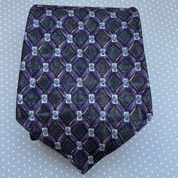Vintage Barrington 100% Silk Geo Print Purple Neck Tie 56x4” - Picture 3 of 4
